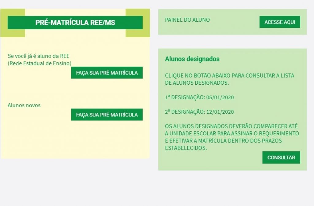 Página para realizar a pré-matrícula na rede estadual de ensino - foto: reprodução