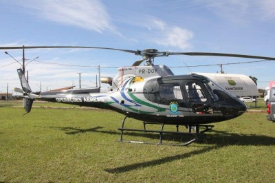 Helicóptero AS350-B3, conhecido como “Esquilo”, será em breve disponibilizado para as operações de segurança na fronteira (Foto: Divulgação/GovernoMS)